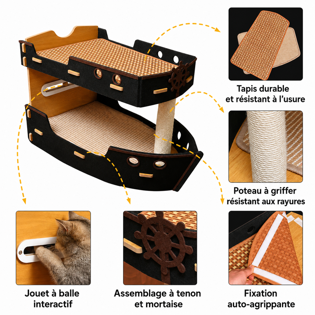 Bateau Pirate Griffoir & Lit Double Niveau pour Chat