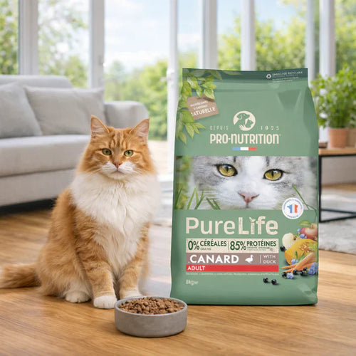 Aliments sans céréales pour chats âgés de plus d'un an, au canard et à la dinde, 8 kg