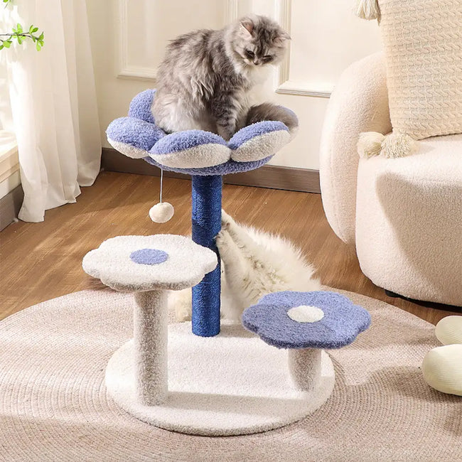 Arbre à Chat Fleur Multi-Niveaux avec Griffoir en Sisal