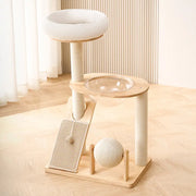 Arbre à Chat Moderne Multifonction en Bois avec Capsule Transparente