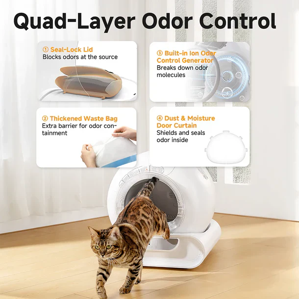 Bac à litière autonettoyant pour chats avec contrôle des odeurs, 4 couches | LeloPets D1