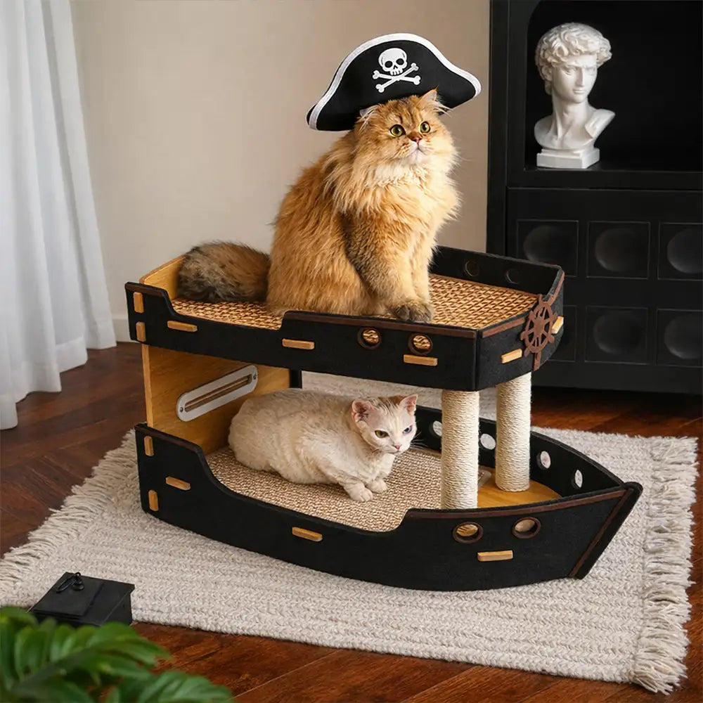 Bateau Pirate Griffoir & Lit Double Niveau pour Chat