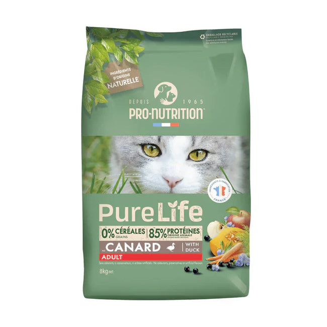 Aliments sans céréales pour chats âgés de plus d'un an, au canard et à la dinde, 8 kg
