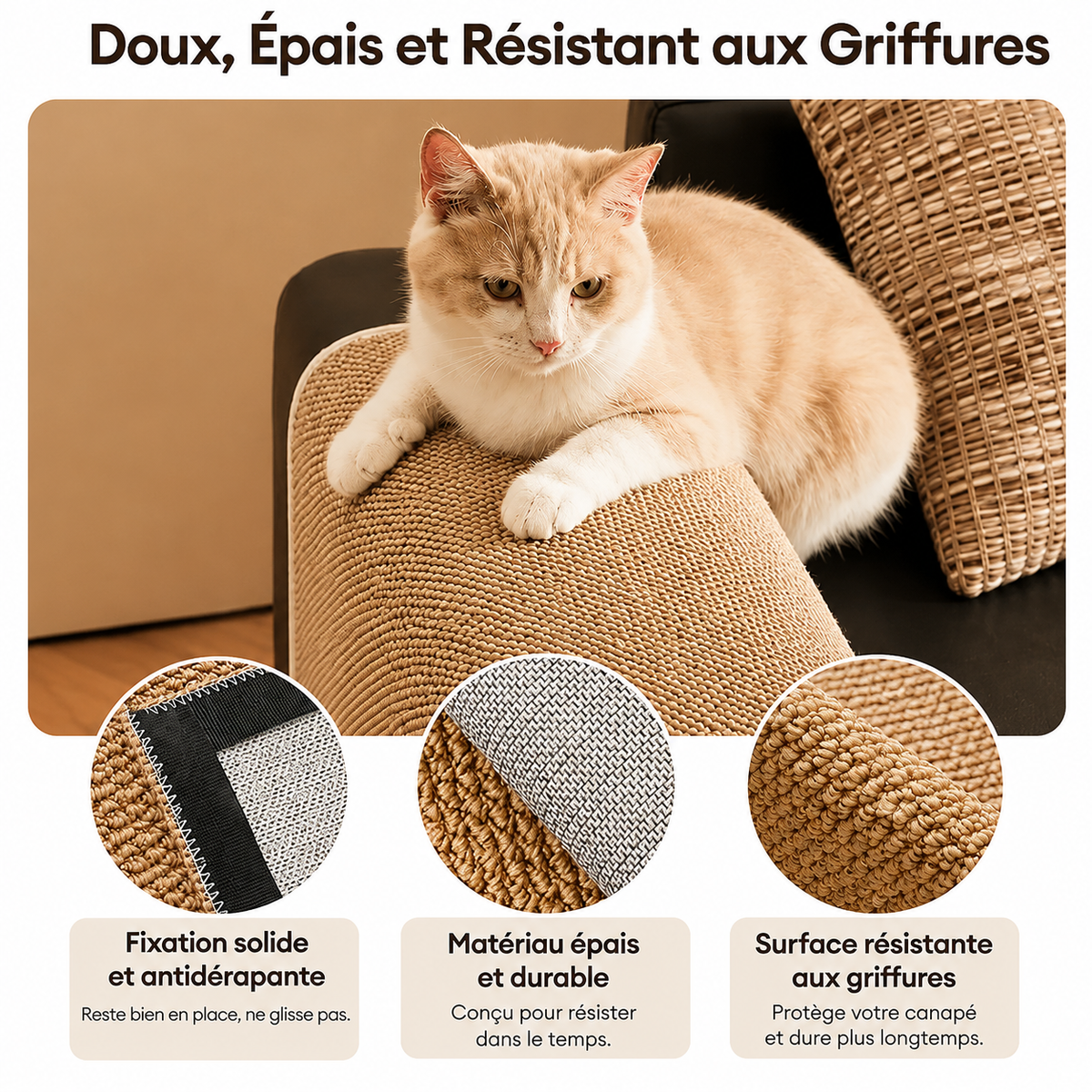 Protection Canapé Réglable Effet Sisal Anti-Griffures pour Chat