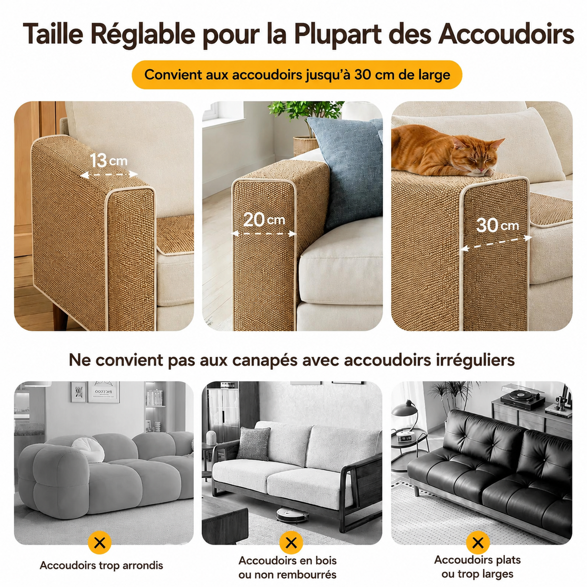 Protection Canapé Réglable Effet Sisal Anti-Griffures pour Chat
