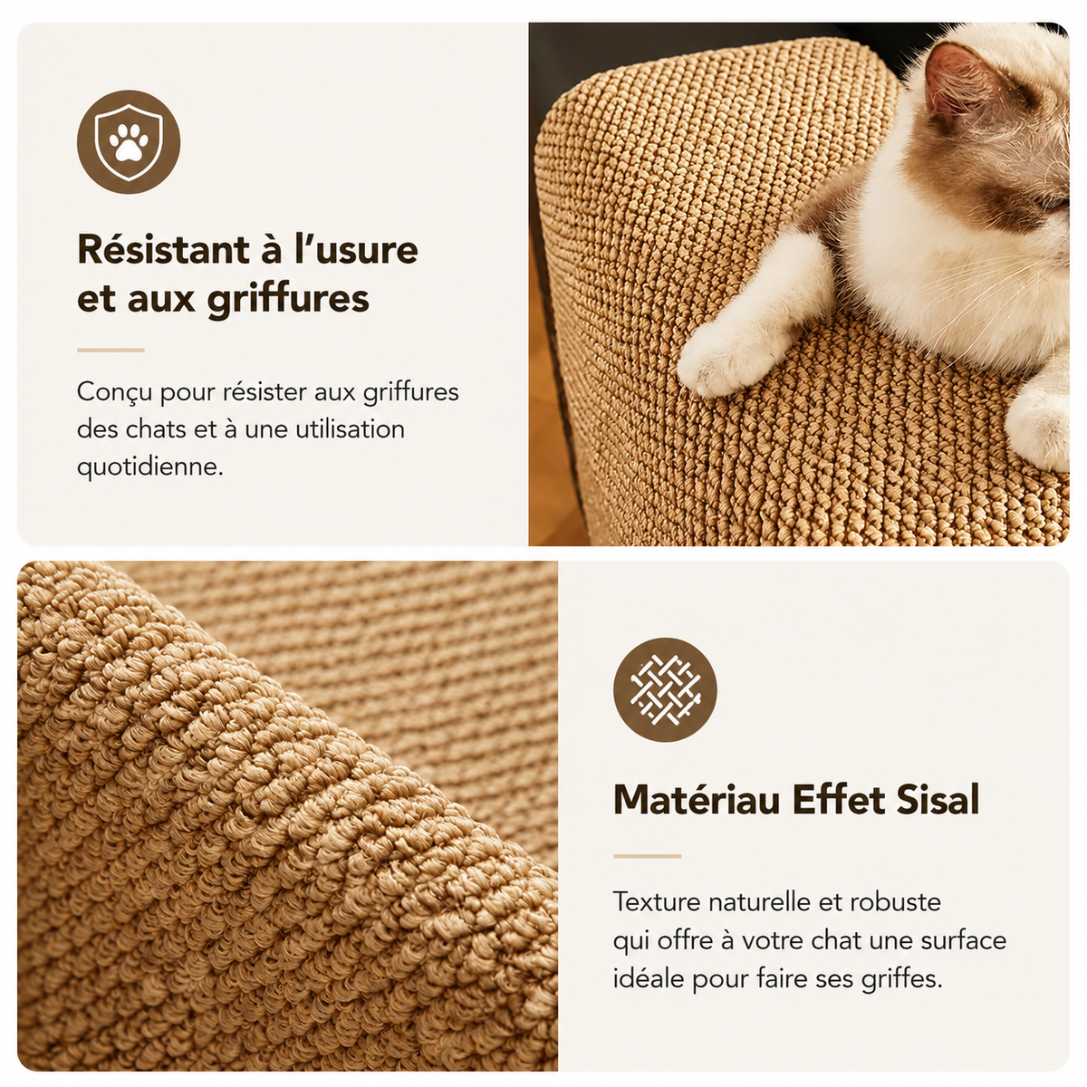 Protection Canapé Réglable Effet Sisal Anti-Griffures pour Chat