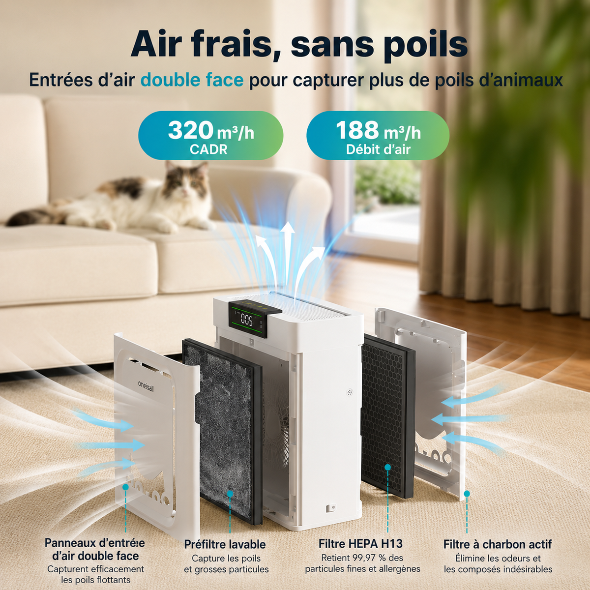 Purificateur d’Air Double Face pour Maison avec Animaux